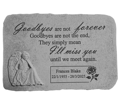 Personalised Engraved Memorial Plaque - Angel Plaque -"Goodbyes are not " Remembrance Memorial UK & Ireland