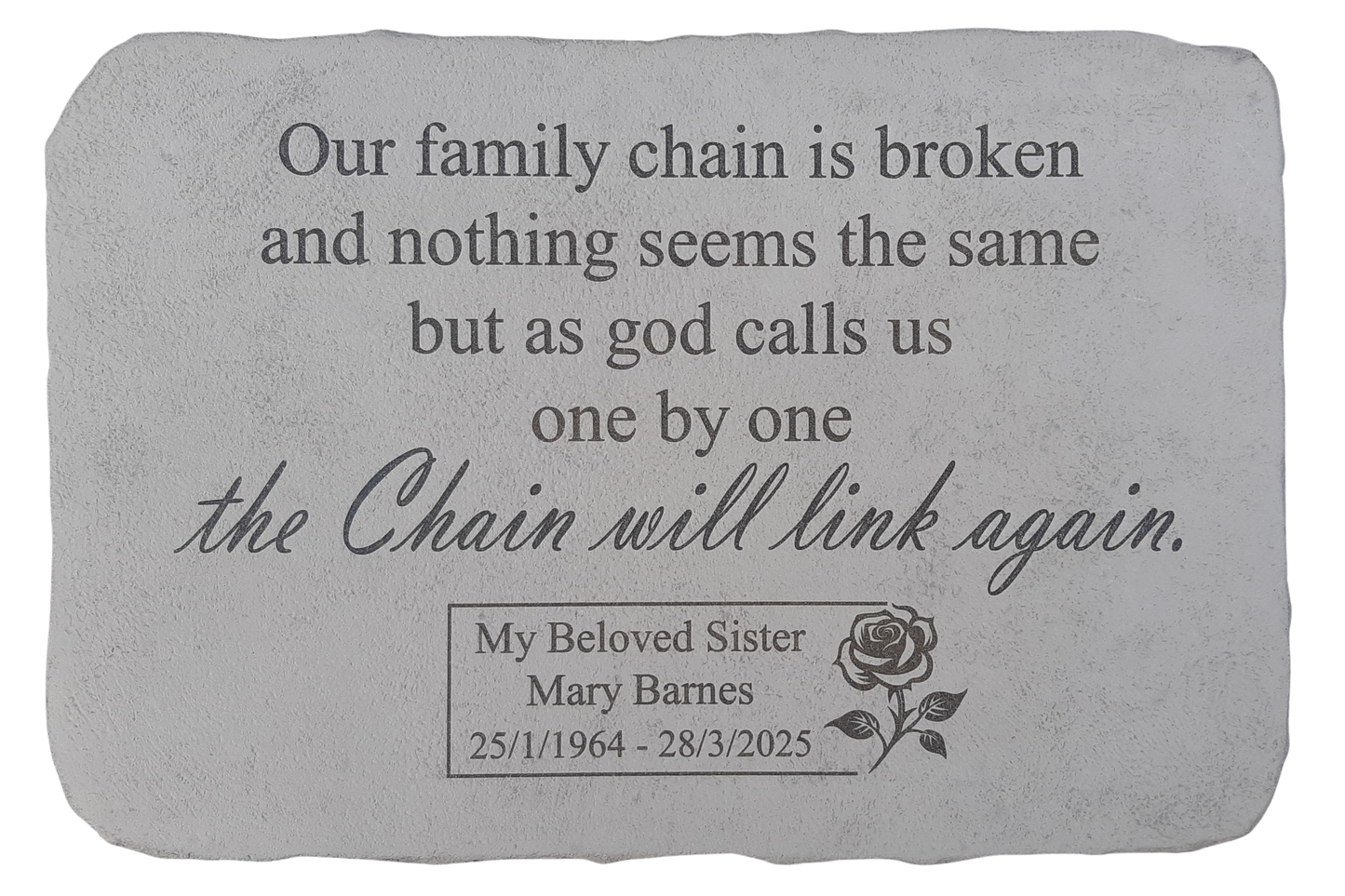 Personalised Engraved Memorial Plaque -"Our family chain " Remembrance Memorial UK & Ireland