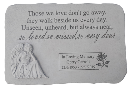 Personalised Engraved Memorial Plaque - Angel Plaque -"Those we love " Remembrance Memorial UK & Ireland